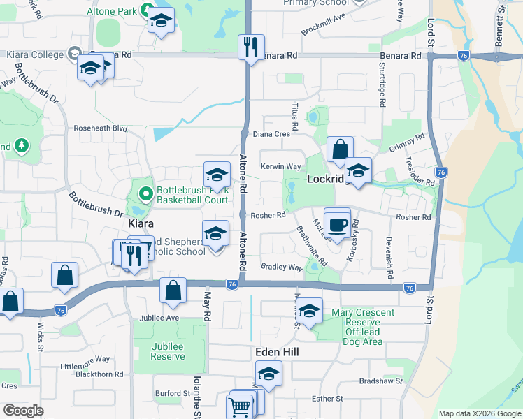 map of restaurants, bars, coffee shops, grocery stores, and more near 84 Rosher Road in Lockridge