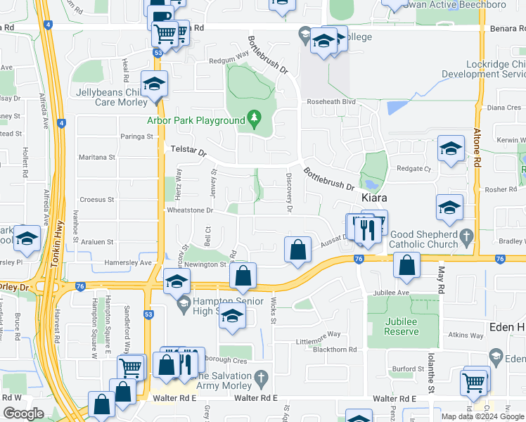 map of restaurants, bars, coffee shops, grocery stores, and more near 49 Wheatstone Drive in Morley