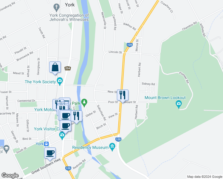 map of restaurants, bars, coffee shops, grocery stores, and more near 10 New Street in York
