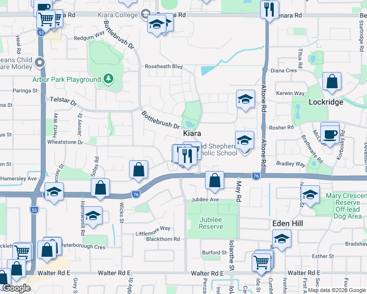 map of restaurants, bars, coffee shops, grocery stores, and more near 8 Satellite Retreat in Kiara