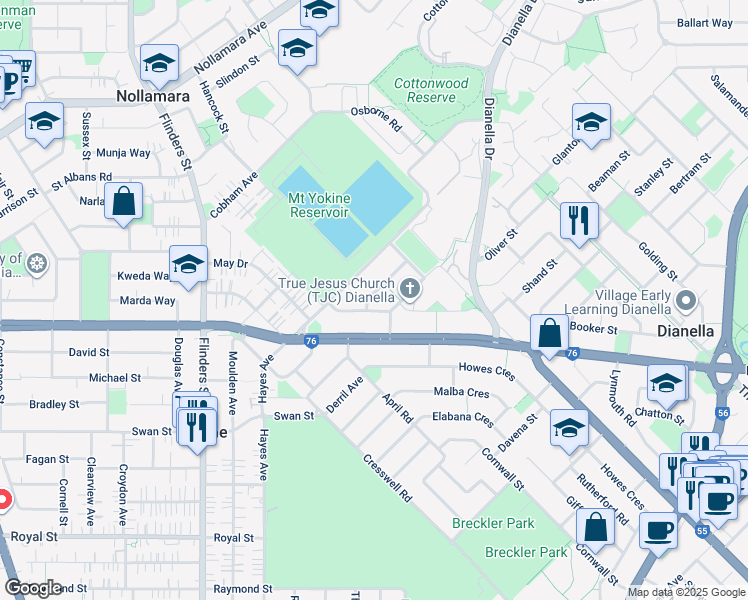 map of restaurants, bars, coffee shops, grocery stores, and more near 4 Collinson Street in Dianella