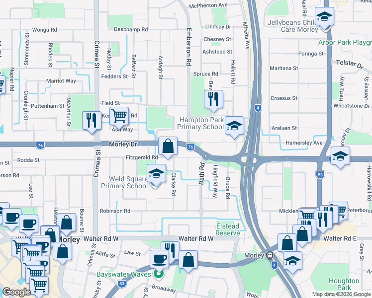 map of restaurants, bars, coffee shops, grocery stores, and more near 622 Morley Drive in Morley