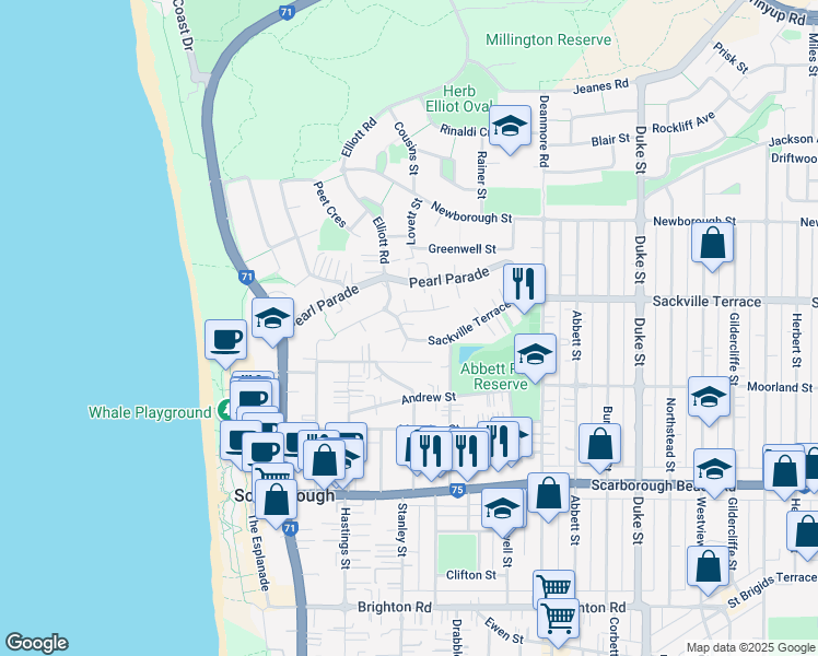 map of restaurants, bars, coffee shops, grocery stores, and more near 4 Sackville Terrace in Scarborough