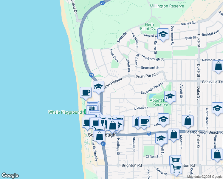 map of restaurants, bars, coffee shops, grocery stores, and more near 10 Nautilus Crescent in Scarborough