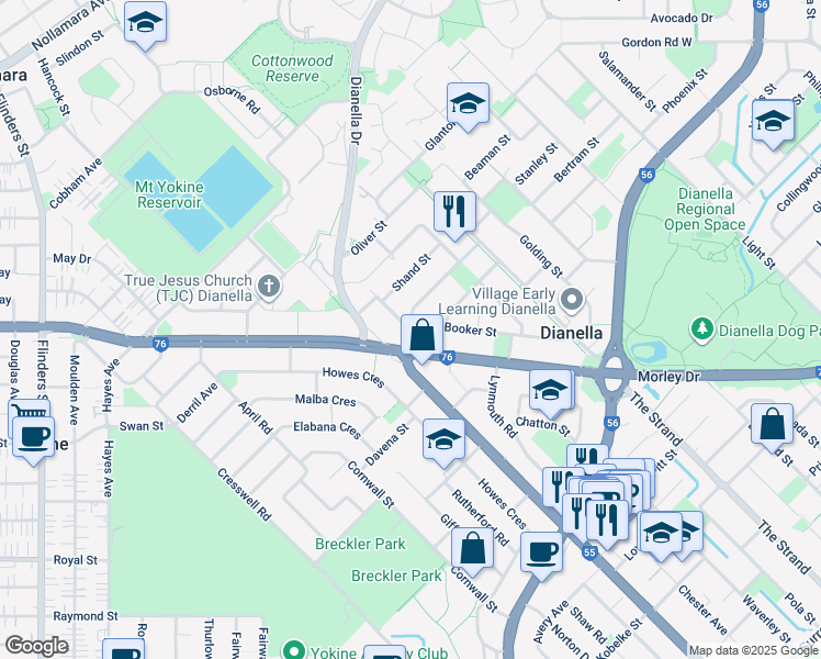 map of restaurants, bars, coffee shops, grocery stores, and more near 28 Booker Street in Dianella