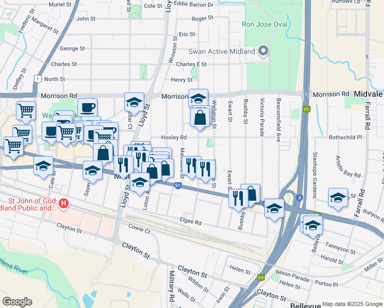 map of restaurants, bars, coffee shops, grocery stores, and more near 6 Kenton Mews in Midvale