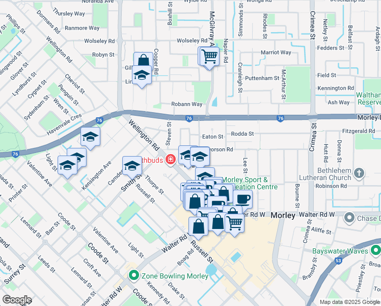 map of restaurants, bars, coffee shops, grocery stores, and more near 20 Halvorson Road in Morley