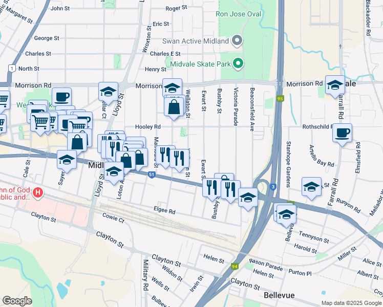 map of restaurants, bars, coffee shops, grocery stores, and more near 18 Wellaton Street in Midvale