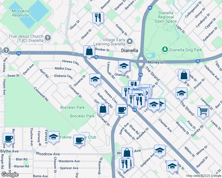 map of restaurants, bars, coffee shops, grocery stores, and more near 411 Grand Promenade in Dianella