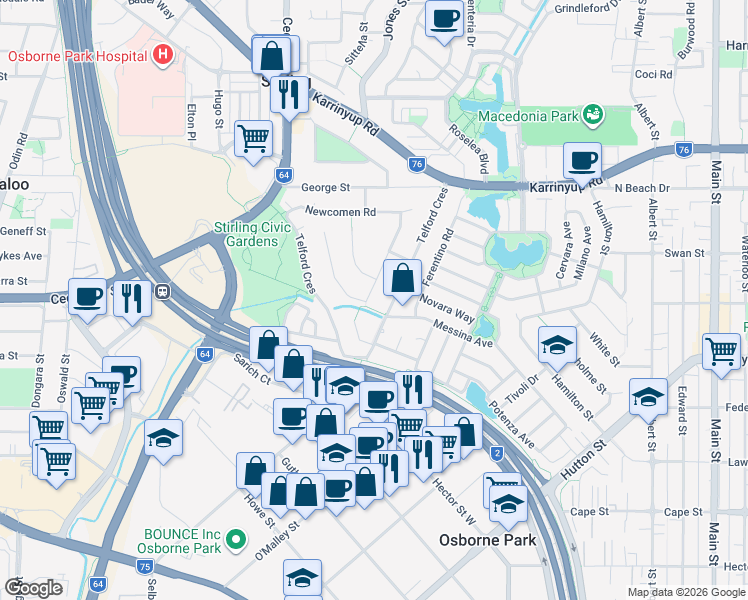 map of restaurants, bars, coffee shops, grocery stores, and more near 4 Mcculum Street in Stirling