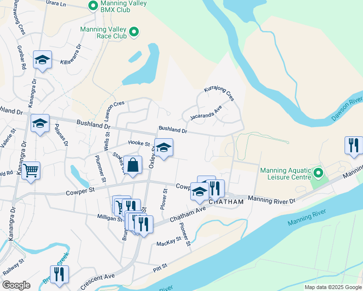map of restaurants, bars, coffee shops, grocery stores, and more near LOT 1 Davis Street in Taree