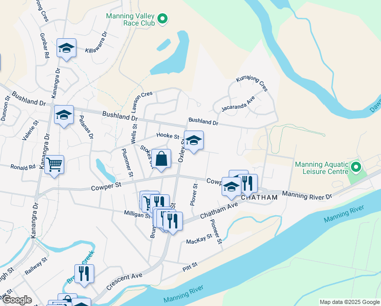 map of restaurants, bars, coffee shops, grocery stores, and more near 3 Davis Street in Taree