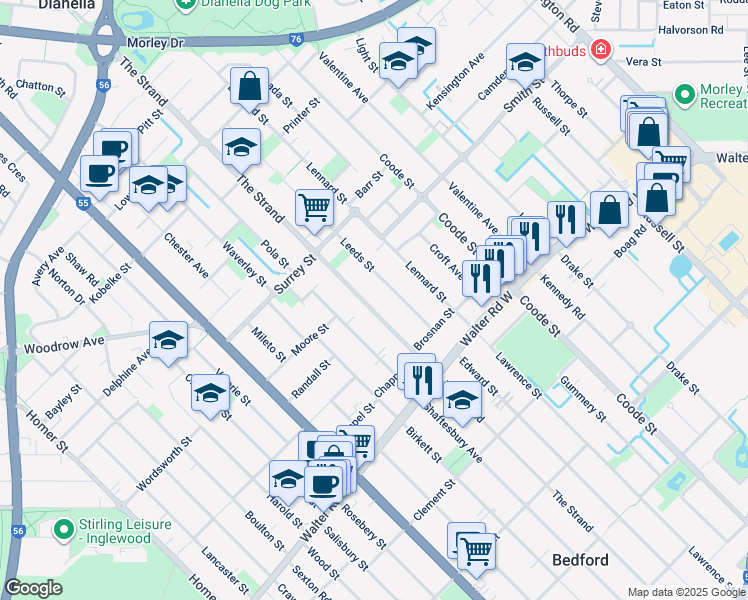 map of restaurants, bars, coffee shops, grocery stores, and more near 266B The Strand in Dianella