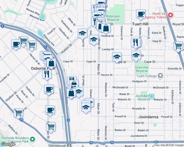 map of restaurants, bars, coffee shops, grocery stores, and more near 193 Hector Street in Osborne Park