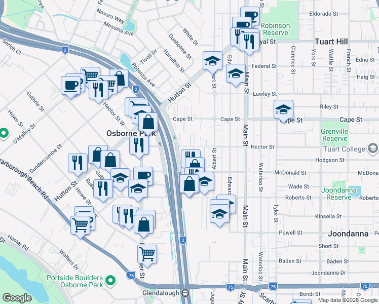 map of restaurants, bars, coffee shops, grocery stores, and more near 166 Hector Street in Osborne Park