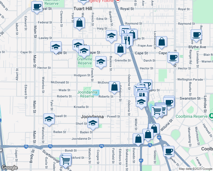 map of restaurants, bars, coffee shops, grocery stores, and more near 208 McDonald Street in Joondanna