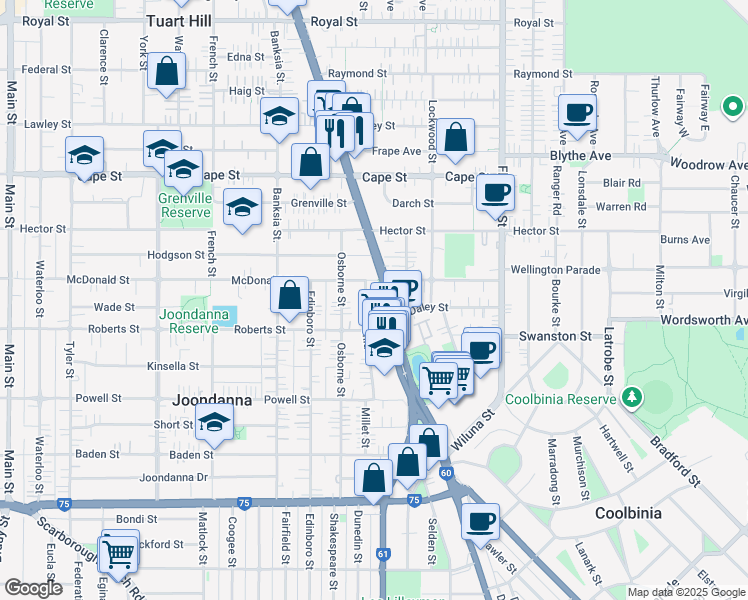 map of restaurants, bars, coffee shops, grocery stores, and more near 32 Orchid Street in Joondanna