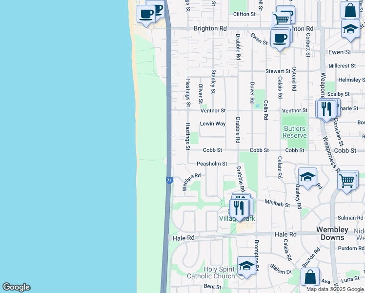 map of restaurants, bars, coffee shops, grocery stores, and more near 137 Hastings Street in Scarborough