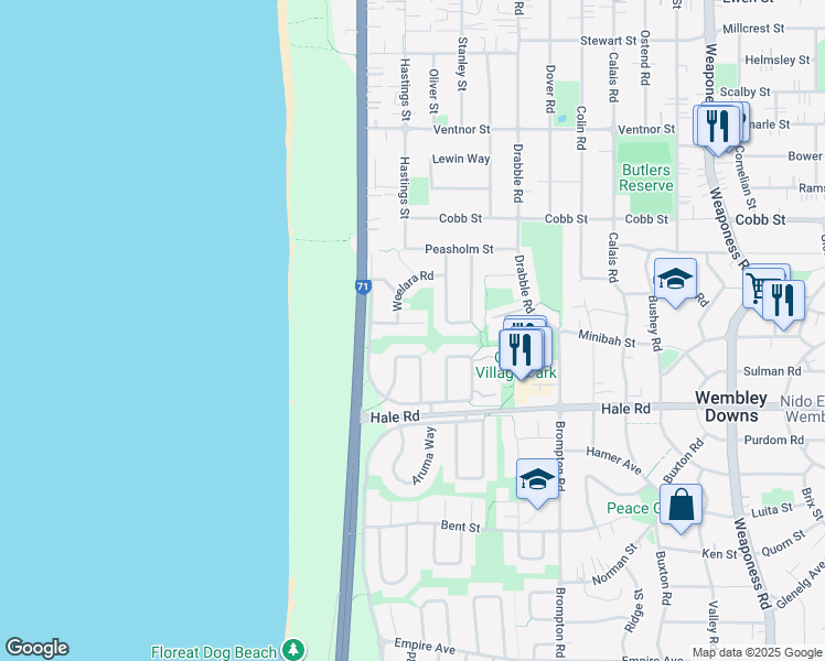 map of restaurants, bars, coffee shops, grocery stores, and more near 15 Wayeela Place in City Beach