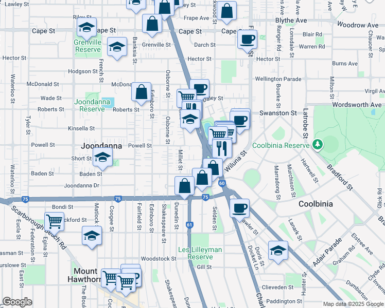 map of restaurants, bars, coffee shops, grocery stores, and more near 7 Bantock Street in Joondanna