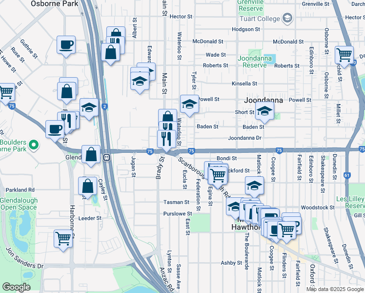 map of restaurants, bars, coffee shops, grocery stores, and more near 4 Waterloo Street in Joondanna