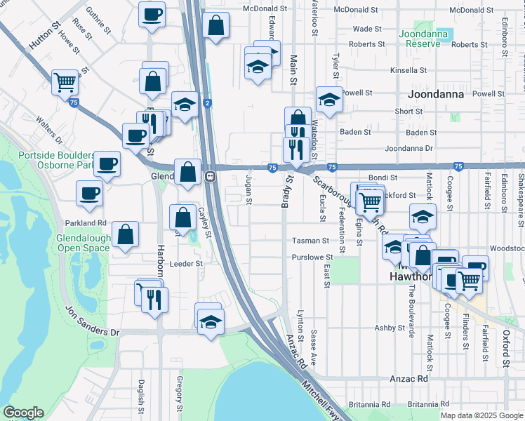 map of restaurants, bars, coffee shops, grocery stores, and more near 11 Anderson Street in Mount Hawthorn