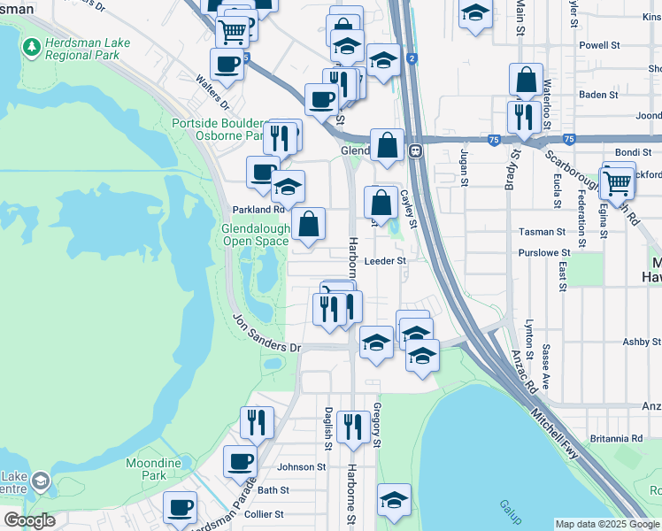map of restaurants, bars, coffee shops, grocery stores, and more near 305 Harborne Street in Glendalough