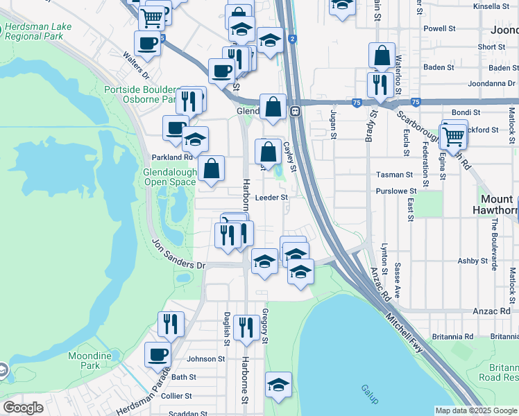 map of restaurants, bars, coffee shops, grocery stores, and more near 31 Pollard Street in Glendalough