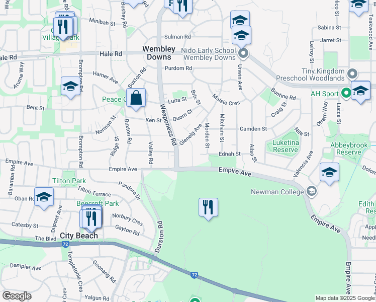 map of restaurants, bars, coffee shops, grocery stores, and more near 13 Eltham Street in Wembley Downs