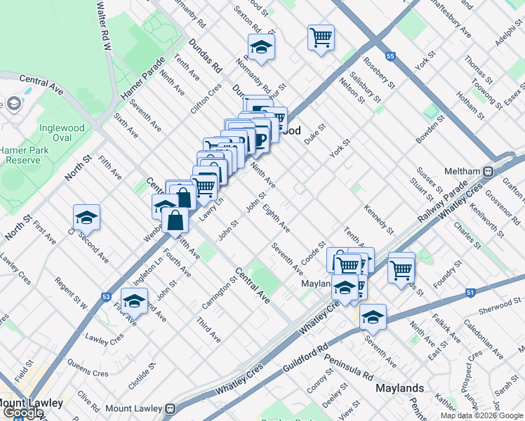 map of restaurants, bars, coffee shops, grocery stores, and more near 157 Eighth Avenue in Inglewood