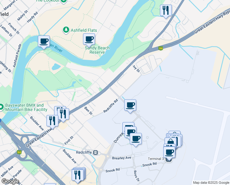 map of restaurants, bars, coffee shops, grocery stores, and more near Fauntleroy Avenue in Ascot