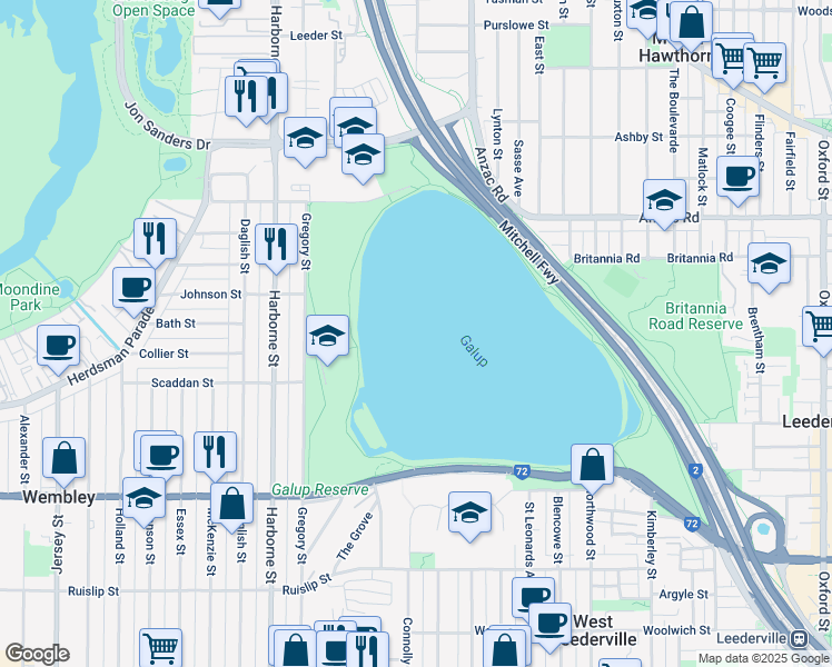 map of restaurants, bars, coffee shops, grocery stores, and more near in Wembley