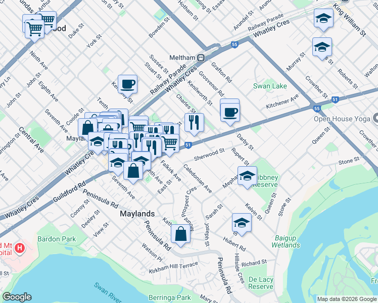 map of restaurants, bars, coffee shops, grocery stores, and more near 272 Guildford Road in Maylands
