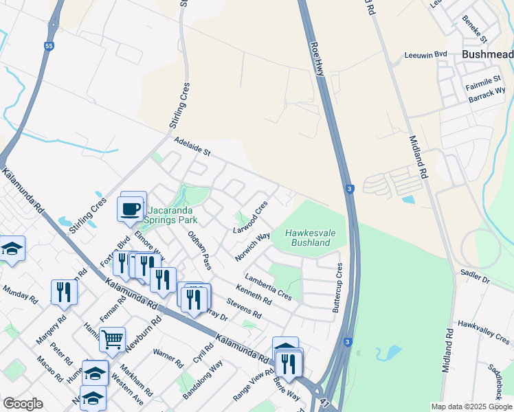 map of restaurants, bars, coffee shops, grocery stores, and more near 16 Larwood Crescent in High Wycombe