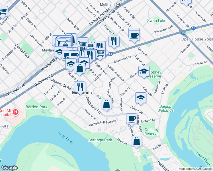 map of restaurants, bars, coffee shops, grocery stores, and more near 17 Mount Prospect Crescent in Maylands