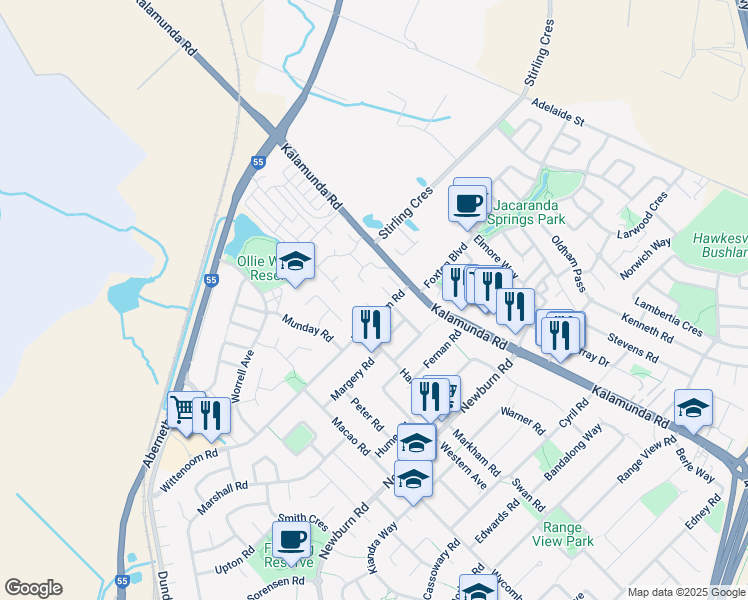 map of restaurants, bars, coffee shops, grocery stores, and more near 7 Warlu Place in High Wycombe