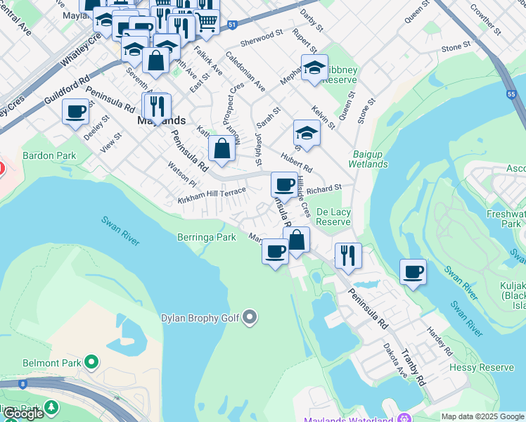 map of restaurants, bars, coffee shops, grocery stores, and more near 7 Fogerthorpe Crescent in Maylands
