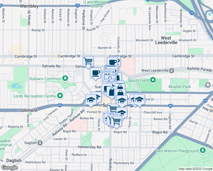 map of restaurants, bars, coffee shops, grocery stores, and more near 40 Station Street in Subiaco