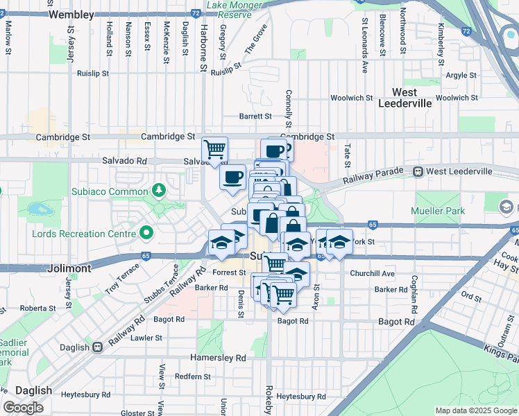map of restaurants, bars, coffee shops, grocery stores, and more near 40 Station Street in Subiaco
