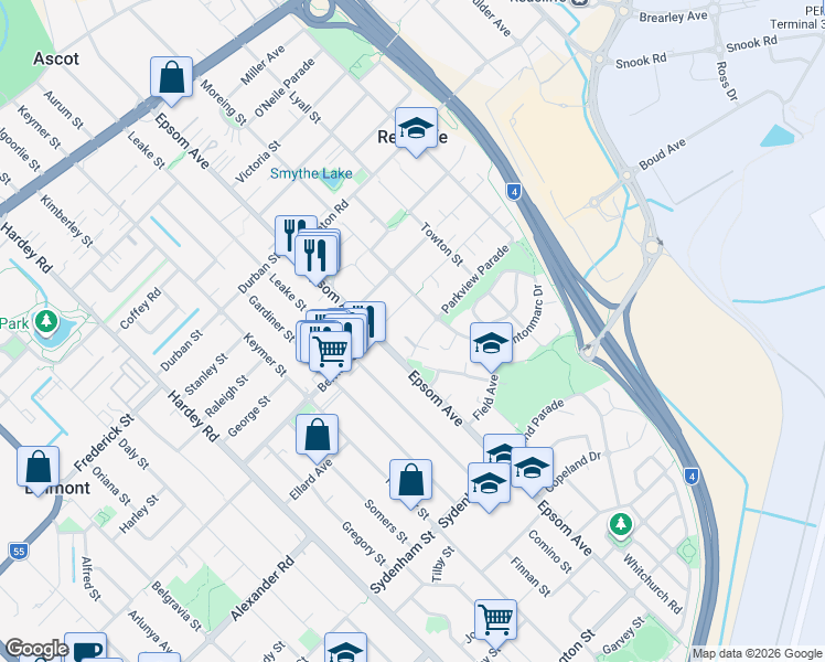 map of restaurants, bars, coffee shops, grocery stores, and more near 9 Parkview Parade in Redcliffe