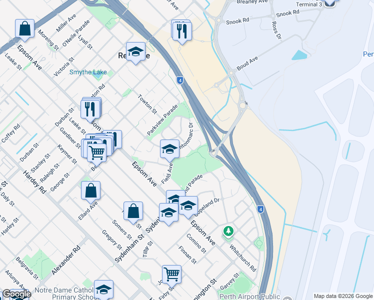 map of restaurants, bars, coffee shops, grocery stores, and more near 4 Dayana Court in Redcliffe