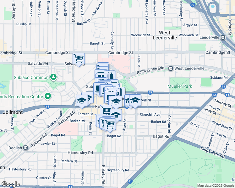 map of restaurants, bars, coffee shops, grocery stores, and more near 8 Catherine Street in Subiaco