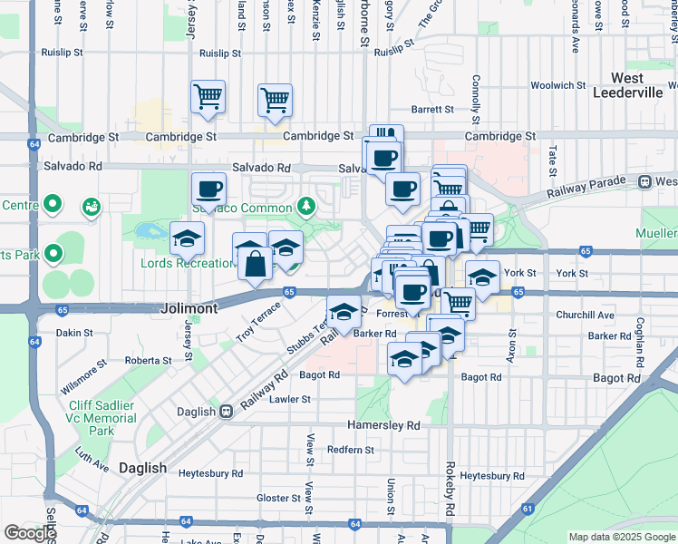 map of restaurants, bars, coffee shops, grocery stores, and more near 12 Wunderlich Road in Subiaco