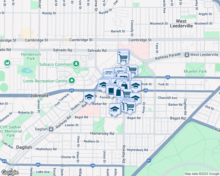map of restaurants, bars, coffee shops, grocery stores, and more near 502 Hay Street in Subiaco