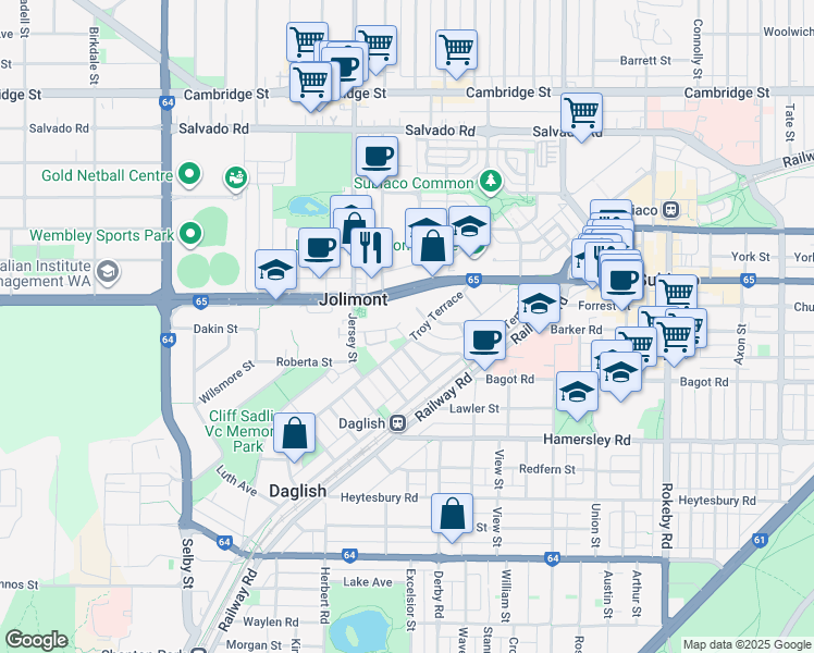 map of restaurants, bars, coffee shops, grocery stores, and more near 3 Currie Street in Jolimont