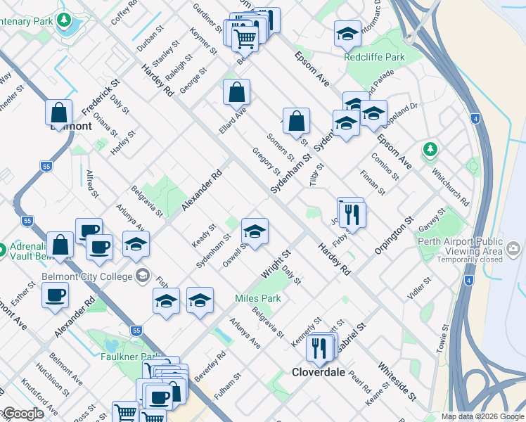 map of restaurants, bars, coffee shops, grocery stores, and more near 113 Williamson Avenue in Cloverdale