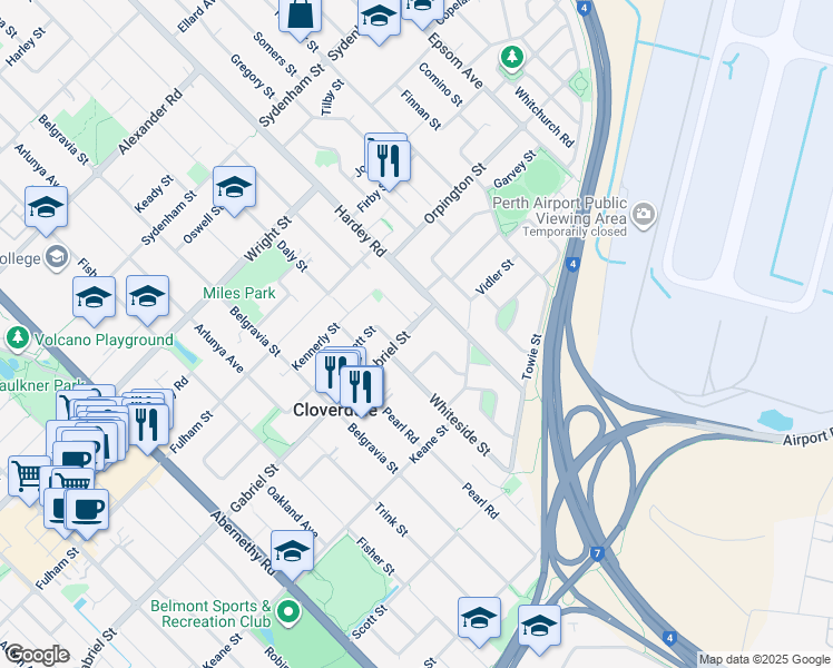 map of restaurants, bars, coffee shops, grocery stores, and more near 206 Gabriel Street in Cloverdale