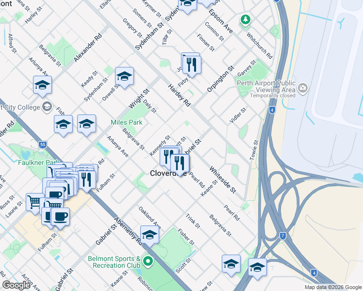 map of restaurants, bars, coffee shops, grocery stores, and more near 28 Patchett Street in Cloverdale