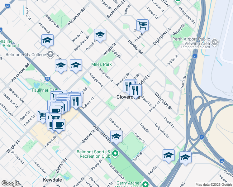 map of restaurants, bars, coffee shops, grocery stores, and more near 161 Arlunya Avenue in Cloverdale