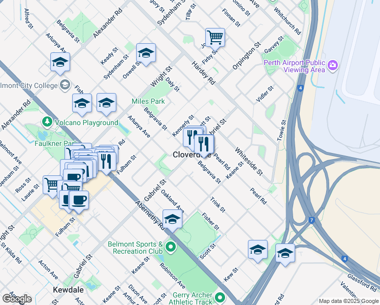 map of restaurants, bars, coffee shops, grocery stores, and more near Belgravia Street in Cloverdale